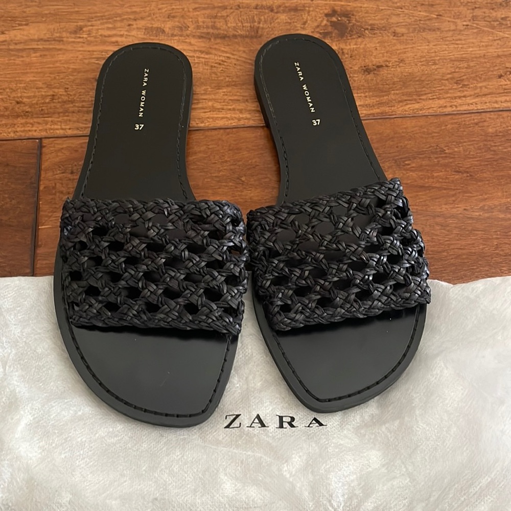 Women’s Zara black braided upper sandals, size 37-women’s 7.